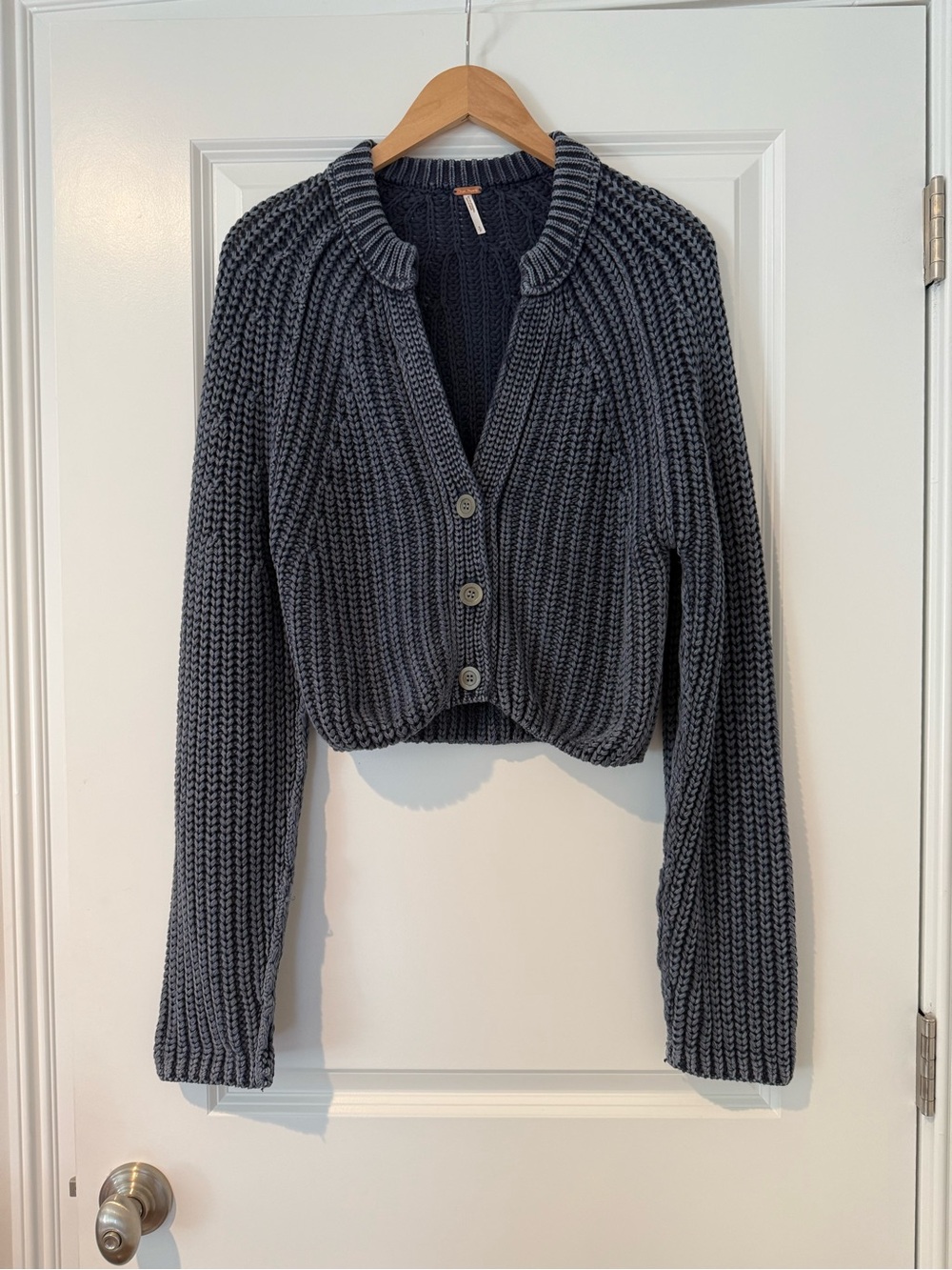 Free People Cropped Chunky Ribbed Button Cardigan - Charcoal Gray